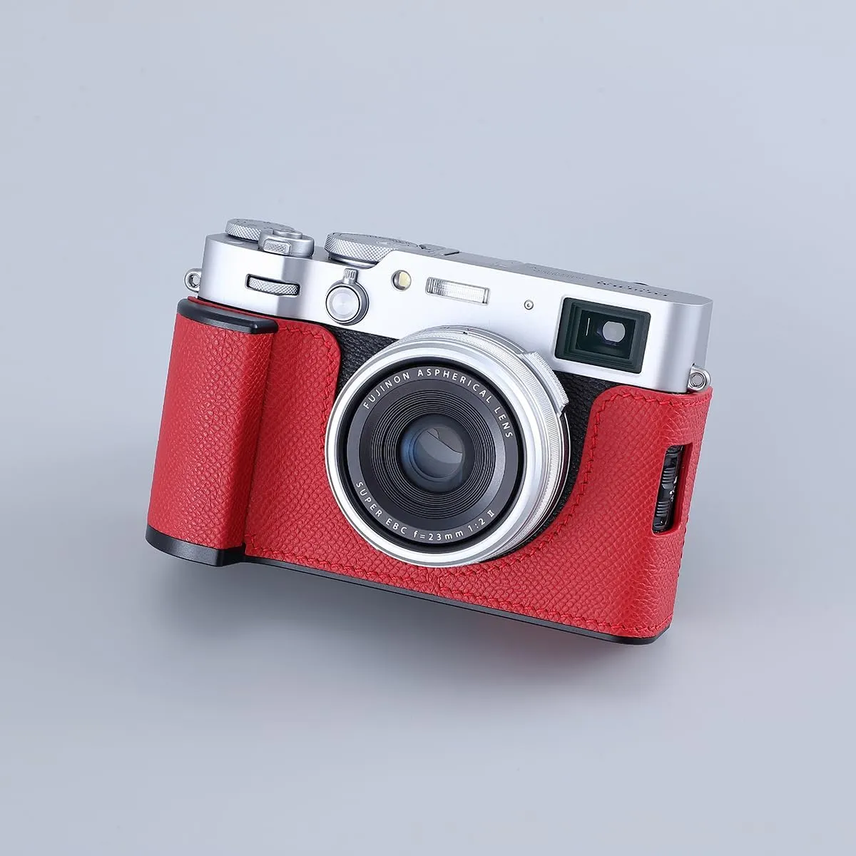 Camera Half Case for Fujifilm Fuji X100VI,Vintage Metal Genuine Leather Instant Camera Protective Cases Stylish Portable Shockproof (Red)