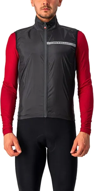 CASTELLI Men's Squadra Stretch Vest, Windproof Full Lenth Zip Shell with High Collar for Road and Gravel Biking I Cycling - Light Black/Dark Gray - X-Large