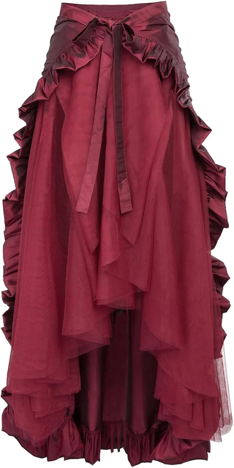 Charella Gothic Skirt for Women - Layered Ruched Hem Medieval Goth Steampunk Skirt for Halloween Masquerade Party Dress
