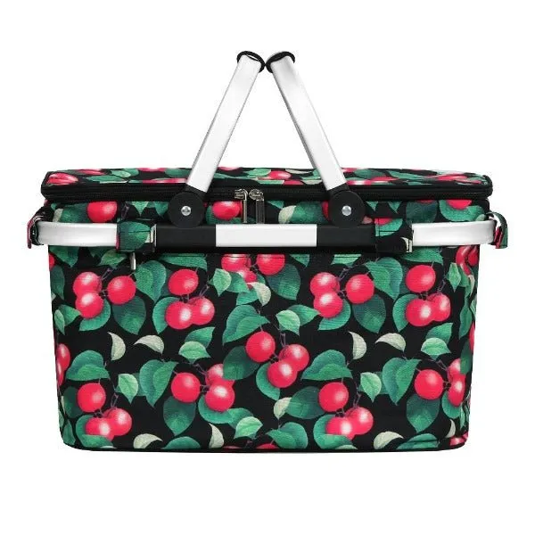 Collapsible Insulated Picnic Cooler Carry Basket- Cherry