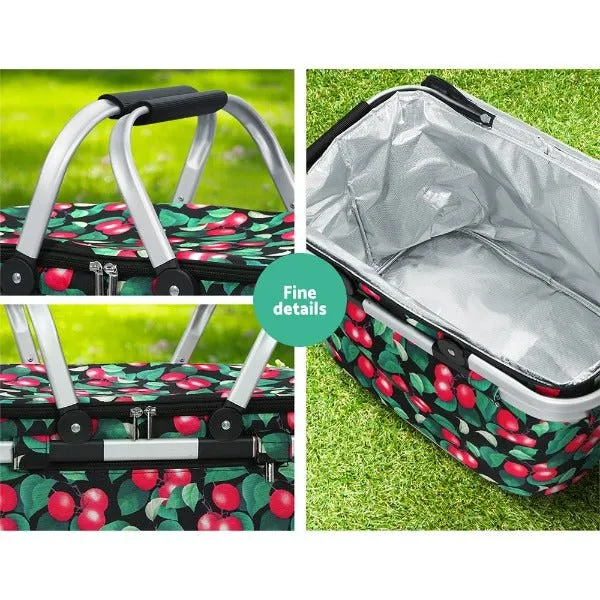 Collapsible Insulated Picnic Cooler Carry Basket- Cherry