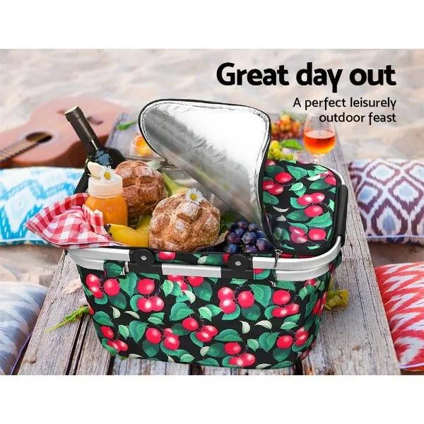 Collapsible Insulated Picnic Cooler Carry Basket- Cherry