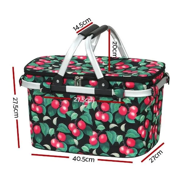 Collapsible Insulated Picnic Cooler Carry Basket- Cherry