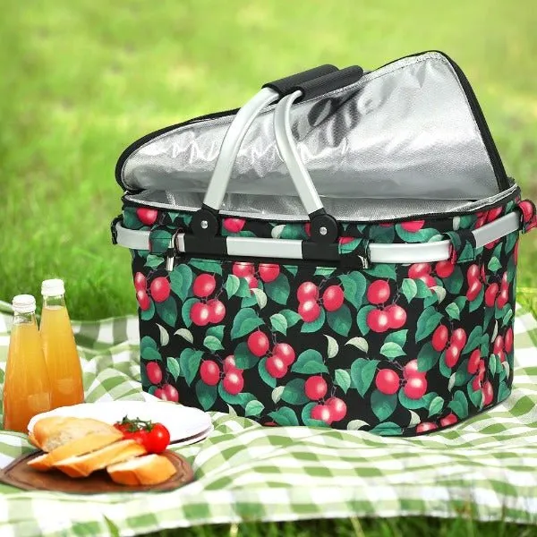 Collapsible Insulated Picnic Cooler Carry Basket- Cherry