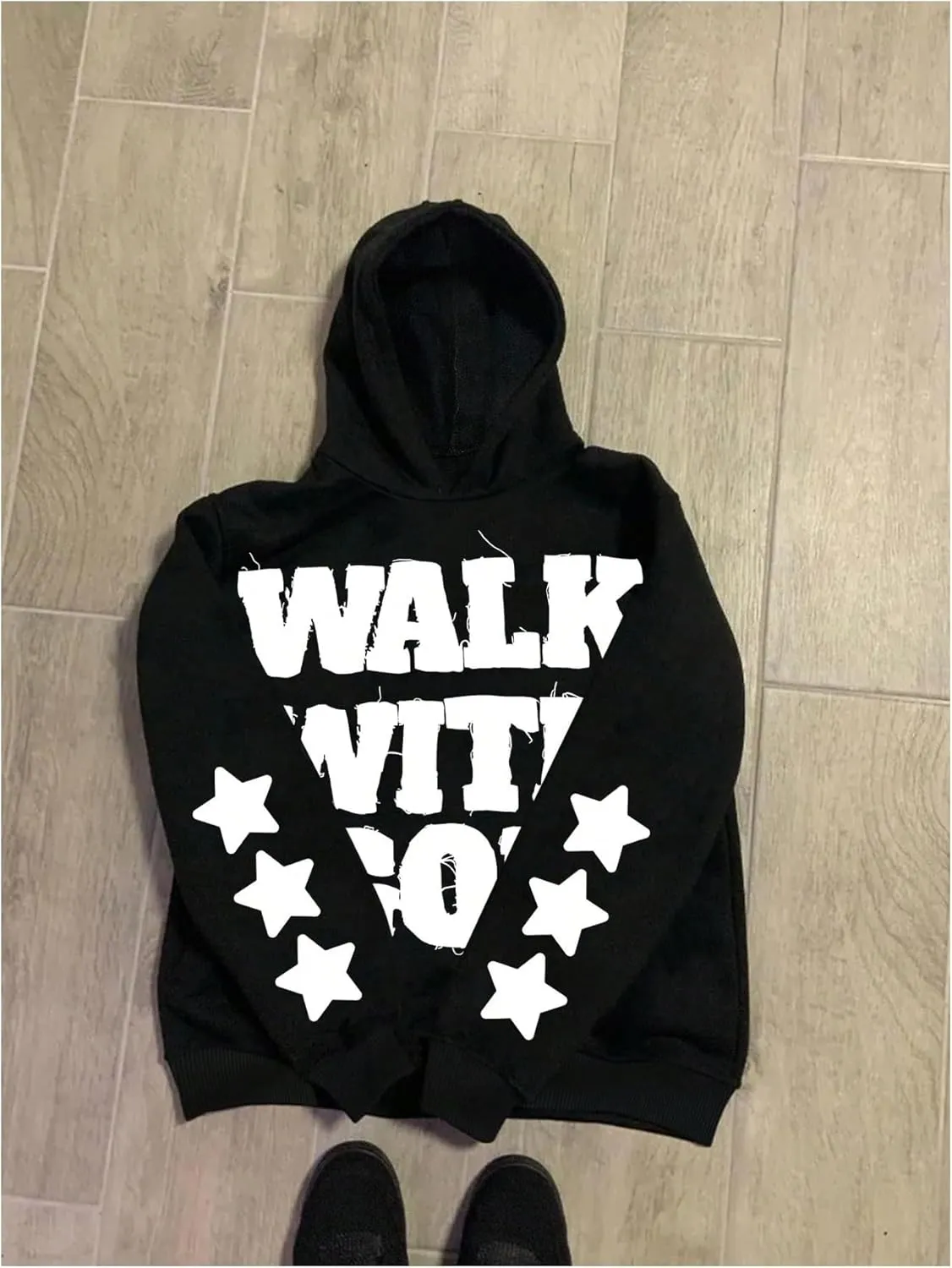 COZYEASE Women's Star Letter Print Hoodies Long Sleeve Loose Pullover Graphic Sweatshirt