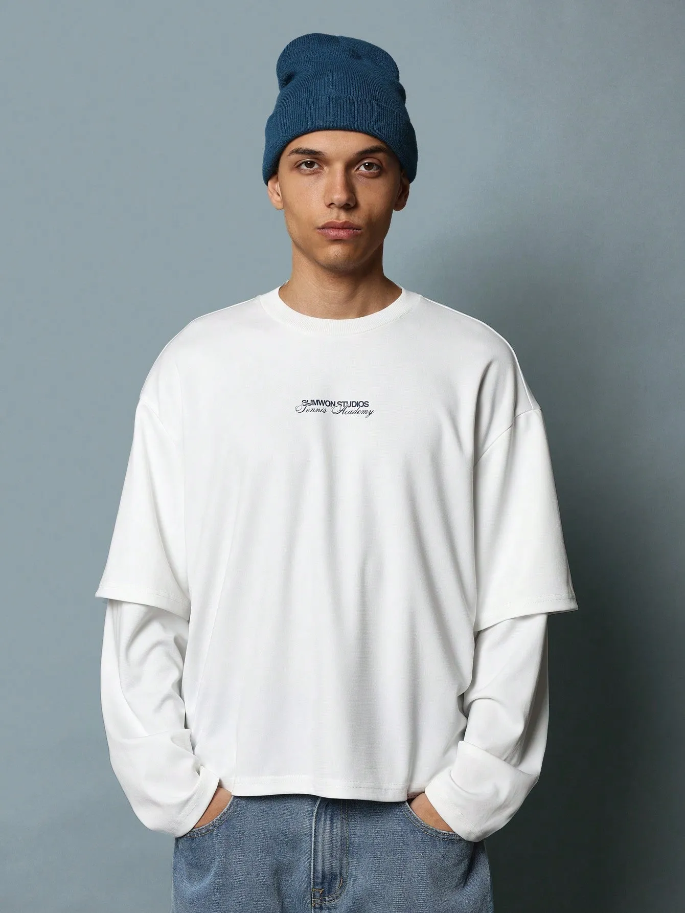 Crop Fit Double Layer Sleeve Tee With Graphic Print