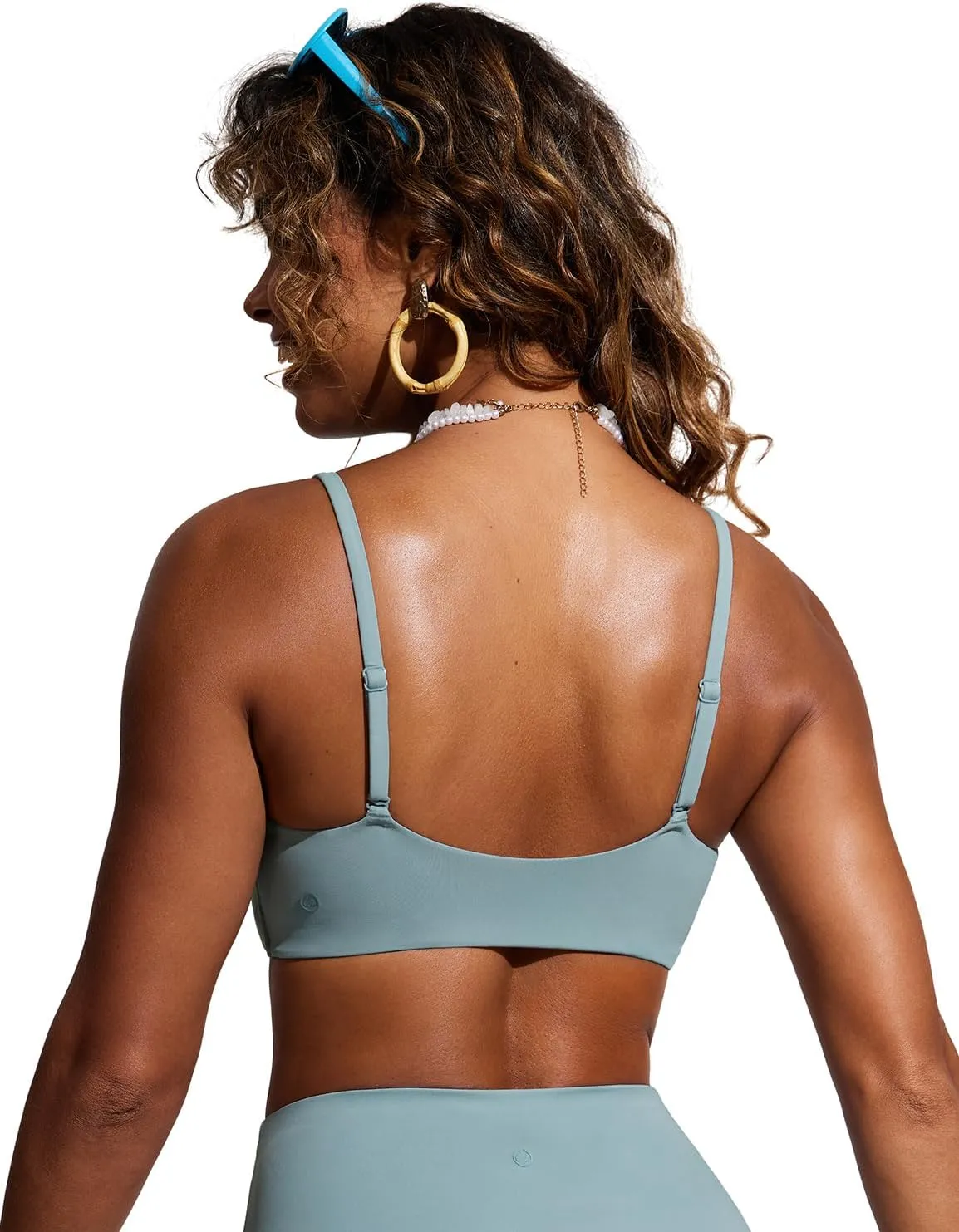 CRZ YOGA Womens Scoop Neck Bikini Tops D-DD Adjustable Spaghetti Straps Bathing Suit Padded Swimsuit Sports Bra