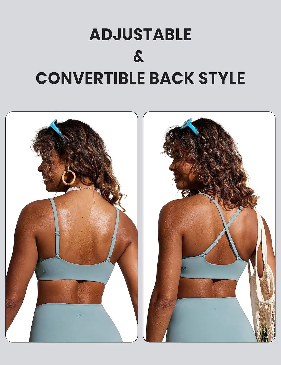 CRZ YOGA Womens Scoop Neck Bikini Tops D-DD Adjustable Spaghetti Straps Bathing Suit Padded Swimsuit Sports Bra