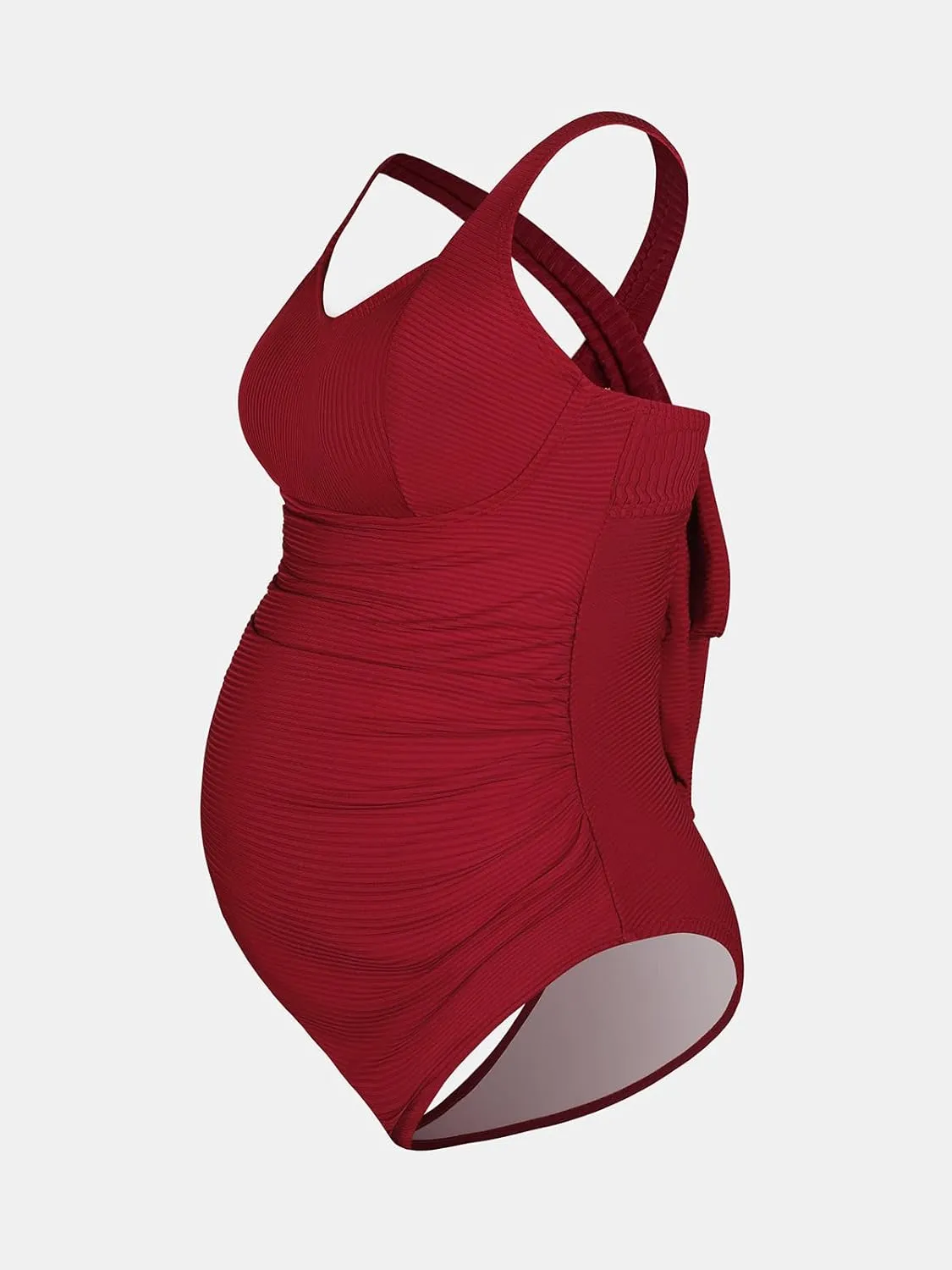 CUPSHE Maternity One Piece Swimsuit Scoop Neck Pregnancy Bathing Suit for Women Wide Straps Criss Cross Back Tie Ribbed