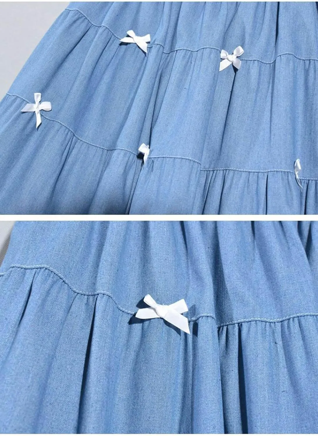 Cute Bows Tiered Denim Skirts for Teens Women High Waisted Mini Skort 2025 Trendy Casual Flare Blue Jean Skirt