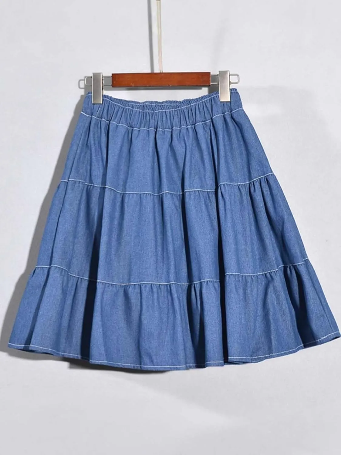 Cute Bows Tiered Denim Skirts for Teens Women High Waisted Mini Skort 2025 Trendy Casual Flare Blue Jean Skirt