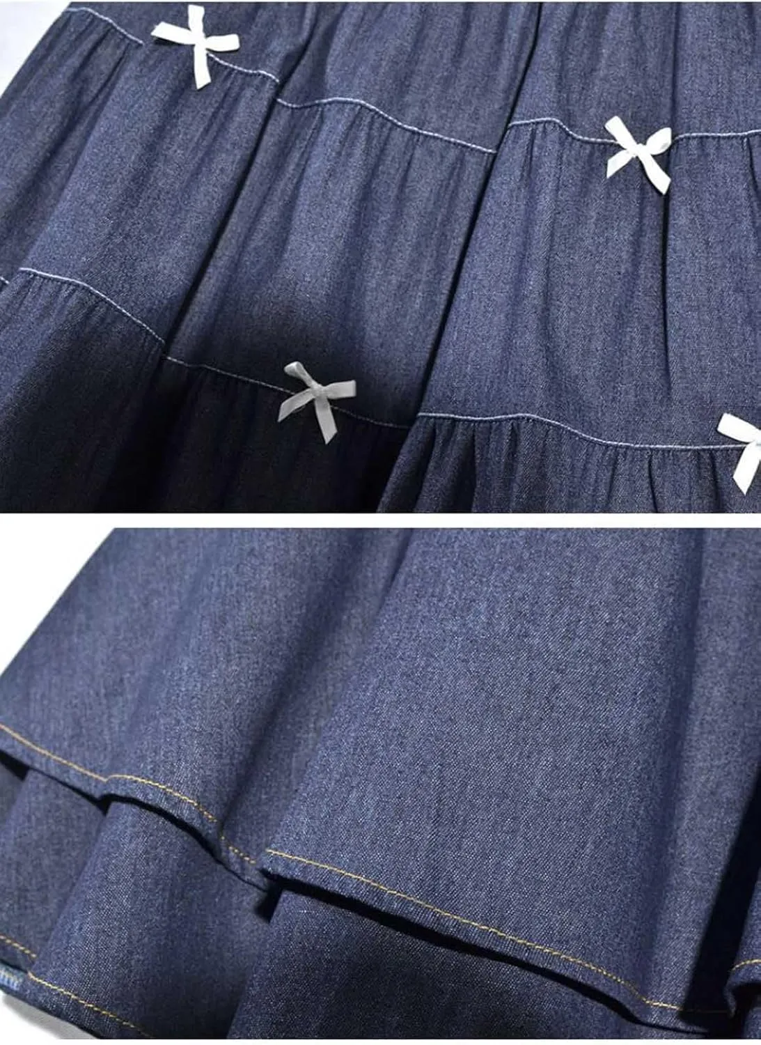 Cute Bows Tiered Denim Skirts for Teens Women High Waisted Mini Skort 2025 Trendy Casual Flare Blue Jean Skirt