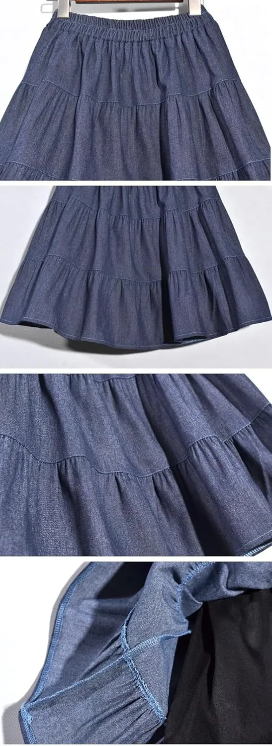 Cute Bows Tiered Denim Skirts for Teens Women High Waisted Mini Skort 2025 Trendy Casual Flare Blue Jean Skirt