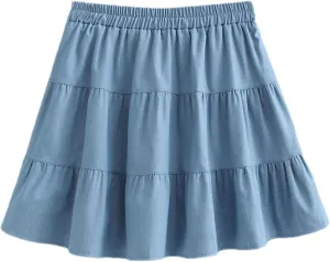 Cute Bows Tiered Denim Skirts for Teens Women High Waisted Mini Skort 2025 Trendy Casual Flare Blue Jean Skirt