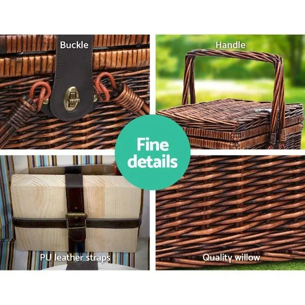 Deluxe 4 Person Picnic Basket With Insulated Wine Bag