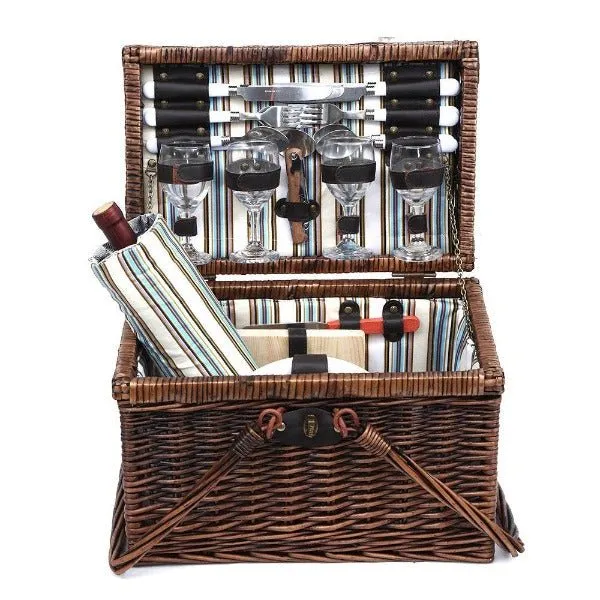 Deluxe 4 Person Picnic Basket With Insulated Wine Bag