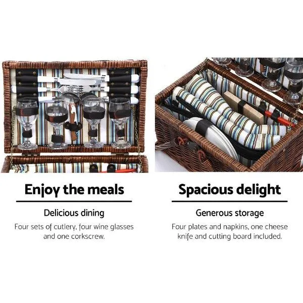 Deluxe 4 Person Picnic Basket With Insulated Wine Bag