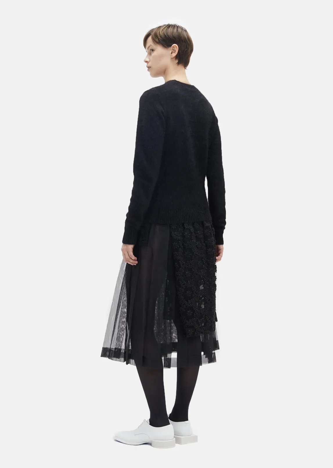 Floral Embroidered Tulle Knit Sweater
