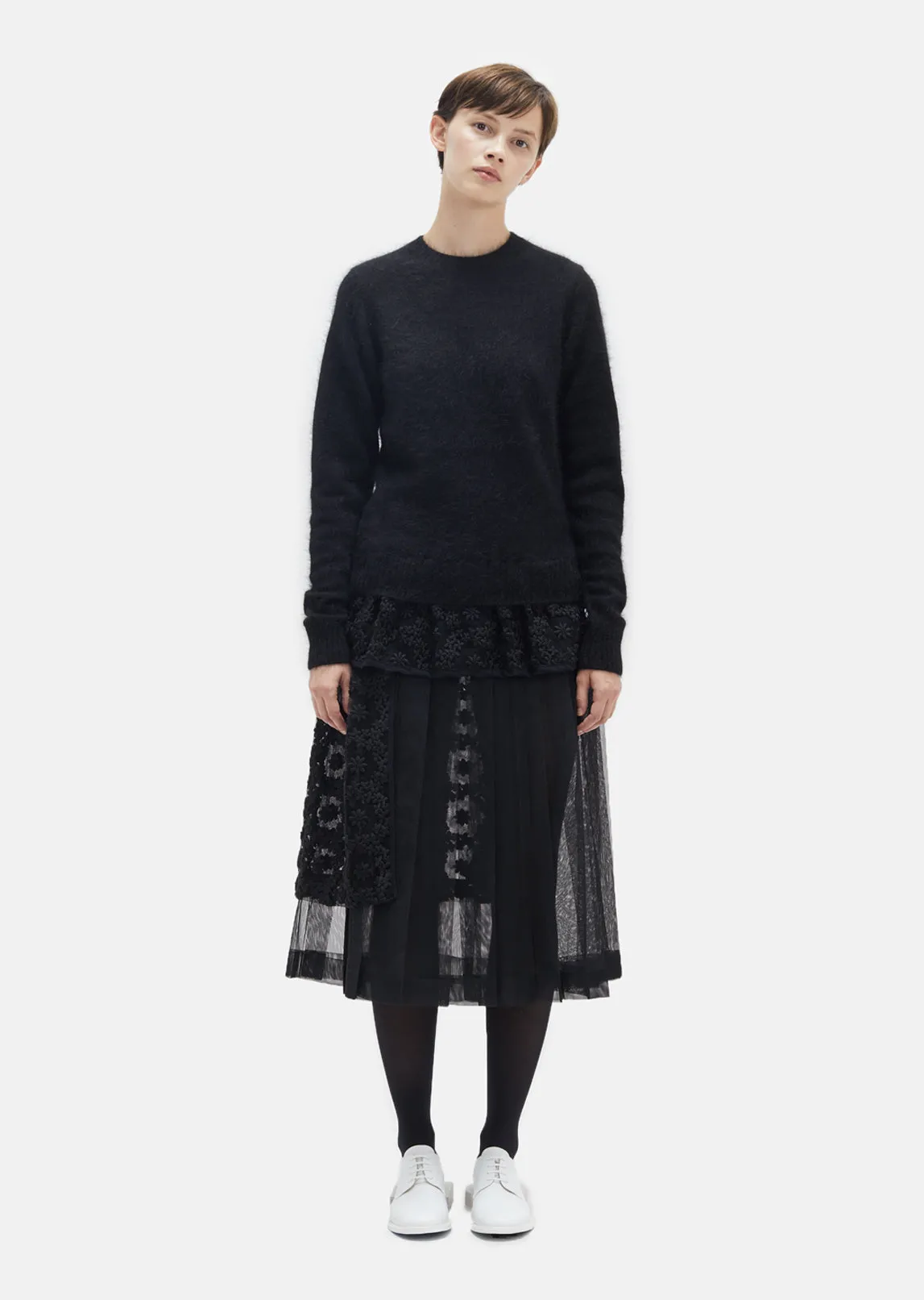 Floral Embroidered Tulle Knit Sweater