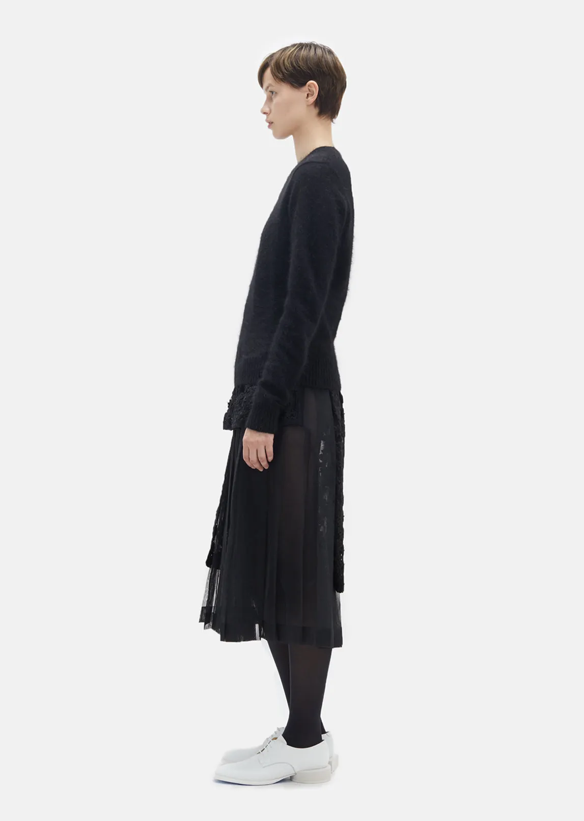 Floral Embroidered Tulle Knit Sweater