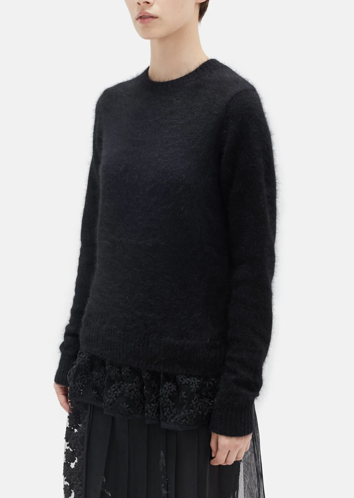 Floral Embroidered Tulle Knit Sweater