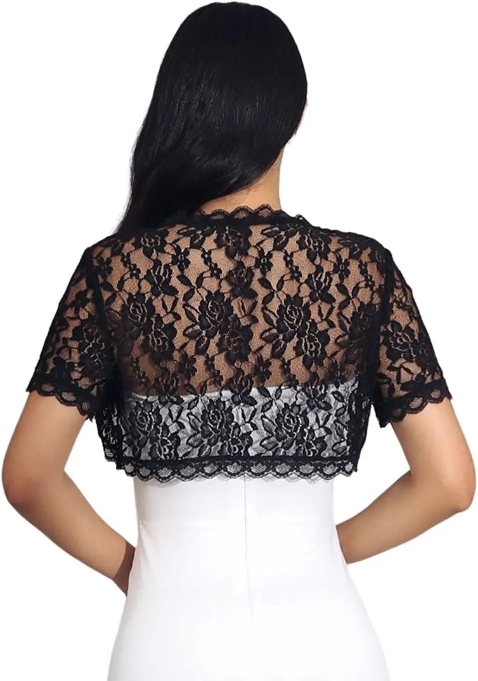 GORAIS Lace Bolero Shrugs Womens Sheer Jacket Short Sleeve Floral Lace Cardigan Open Front Shrugs for Evening Dresses