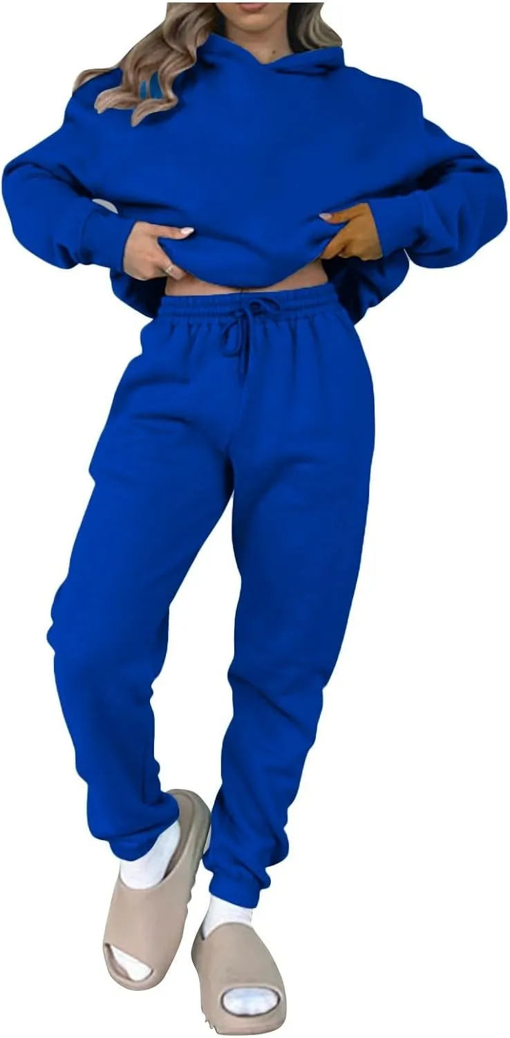 Gumipy Two Piece Sets for Women Plus Size Fleece Lounge Sets Oversized Sweatshirt Hoodie Baggy Sweatpants Spring Sweatsuits
