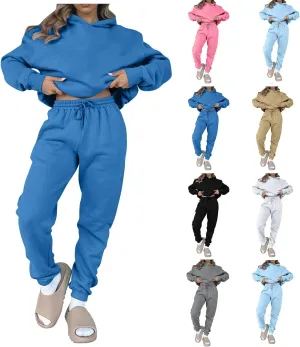 Gumipy Two Piece Sets for Women Plus Size Fleece Lounge Sets Oversized Sweatshirt Hoodie Baggy Sweatpants Spring Sweatsuits