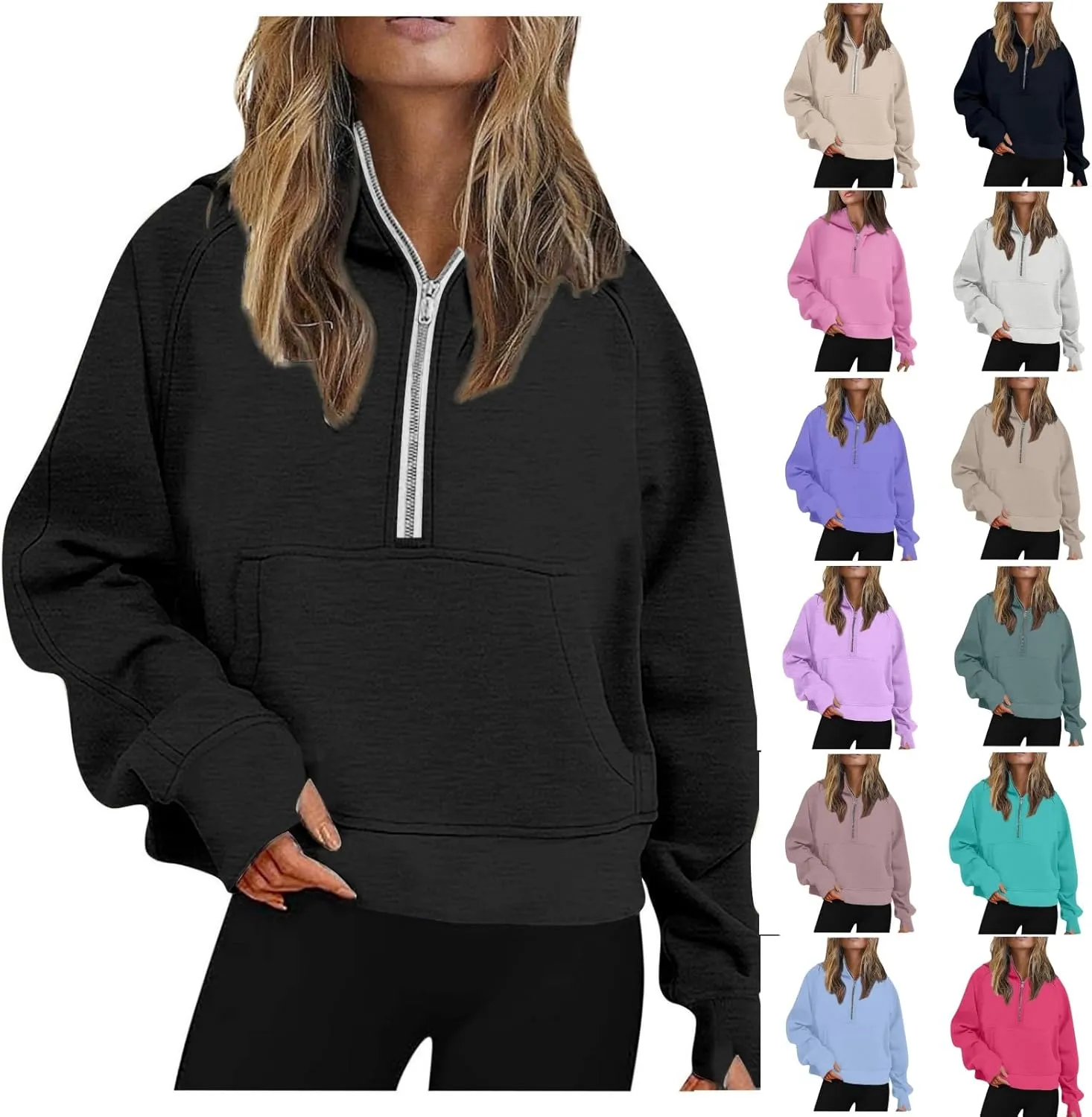 Half Zip Hoodies for Women Fall Fashion 2024 Fleece Oversized Sweatshirt Long Sleeve Cropped Pullover Y2K Clothes