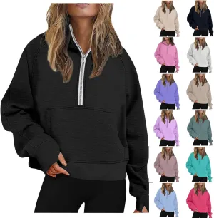 Half Zip Hoodies for Women Fall Fashion 2024 Fleece Oversized Sweatshirt Long Sleeve Cropped Pullover Y2K Clothes
