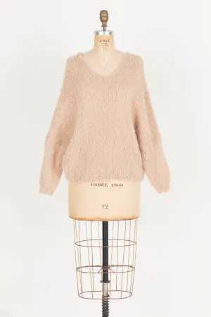 Hand knit batwing V neck sweater (Alpaca) - Nude