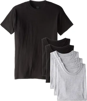 Hanes Men's 6Pack Crew Neck Tagless Black-Grey Undershirts Crewneck T-Shirt 3XL