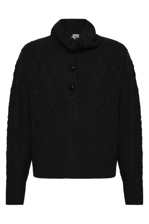Heart Cable Button Neck Black