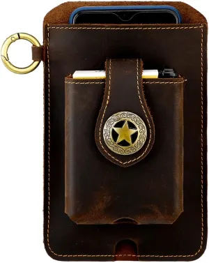 Hiking Tactical Fanny Pack for Men Crazy Horse Leather Phone Waist Bag with Keychain for Outdoor Cycling Travel