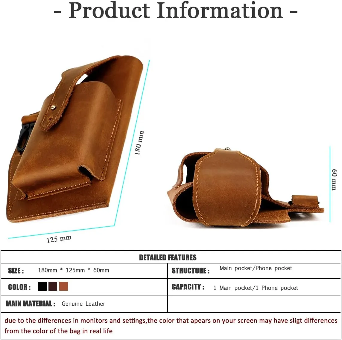 Hiking Tactical Fanny Pack for Men Crazy Horse Leather Phone Waist Bag with Keychain for Outdoor Cycling Travel