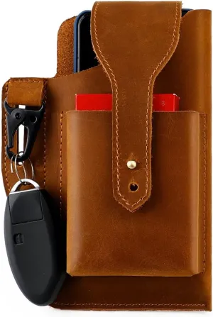 Hiking Tactical Fanny Pack for Men Crazy Horse Leather Phone Waist Bag with Keychain for Outdoor Cycling Travel