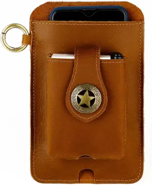 Hiking Tactical Fanny Pack for Men Crazy Horse Leather Phone Waist Bag with Keychain for Outdoor Cycling Travel