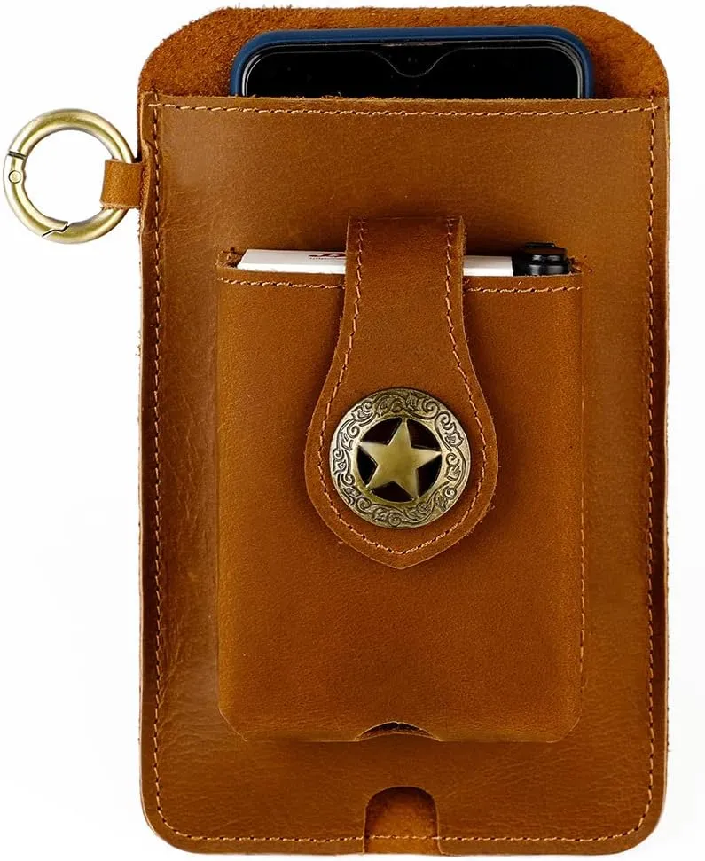 Hiking Tactical Fanny Pack for Men Crazy Horse Leather Phone Waist Bag with Keychain for Outdoor Cycling Travel