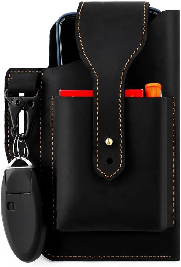 Hiking Tactical Fanny Pack for Men Crazy Horse Leather Phone Waist Bag with Keychain for Outdoor Cycling Travel
