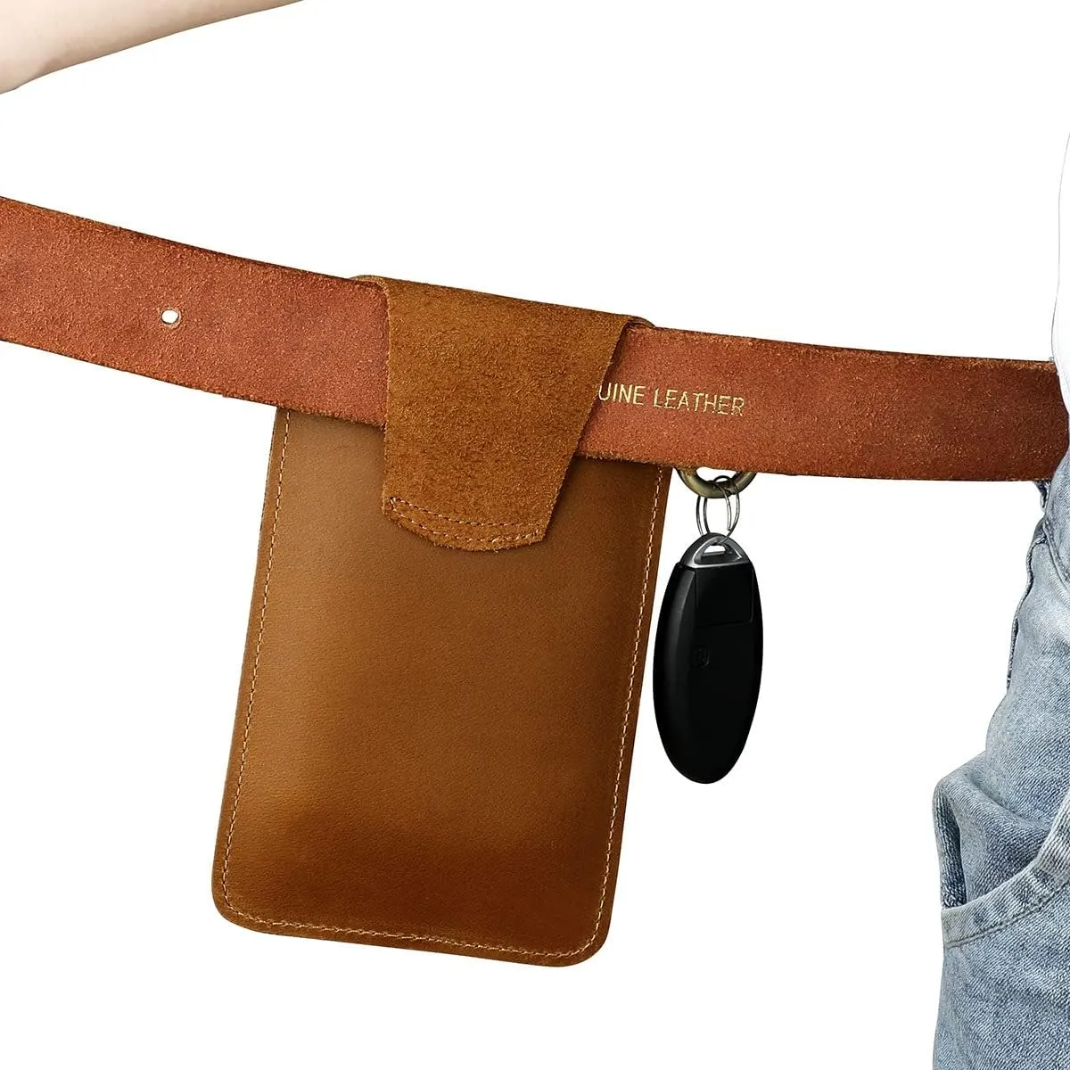 Hiking Tactical Fanny Pack for Men Crazy Horse Leather Phone Waist Bag with Keychain for Outdoor Cycling Travel