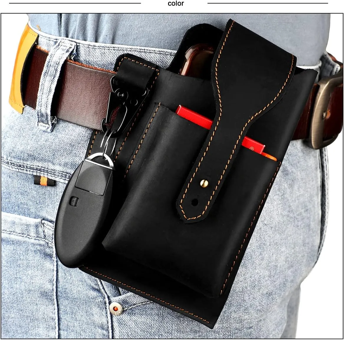Hiking Tactical Fanny Pack for Men Crazy Horse Leather Phone Waist Bag with Keychain for Outdoor Cycling Travel