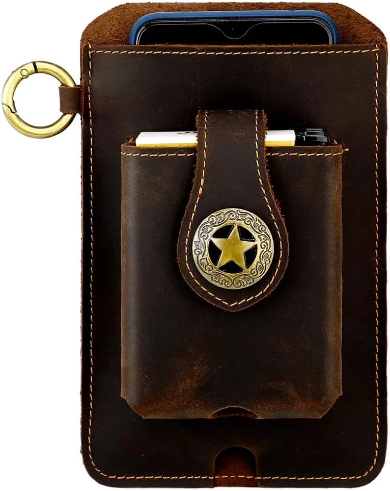Hiking Tactical Fanny Pack for Men Crazy Horse Leather Phone Waist Bag with Keychain for Outdoor Cycling Travel