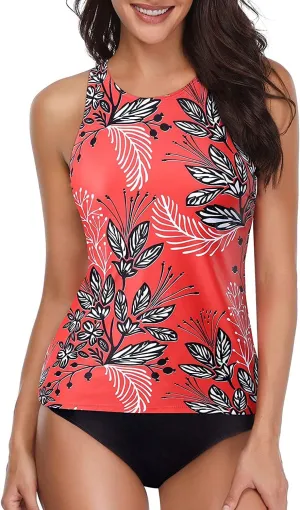 Holipick Two Piece Tankini Swimsuits for Women Tummy Control Bathing Suits High Neck Tankini Tops with Bikini Bottom