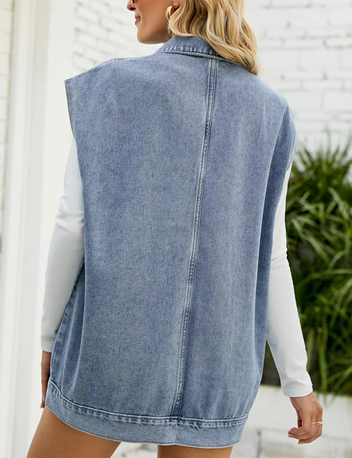 Huaqiao Womens Denim Vest Mid long Jacket Jean Sleeveless Vest with Pockets