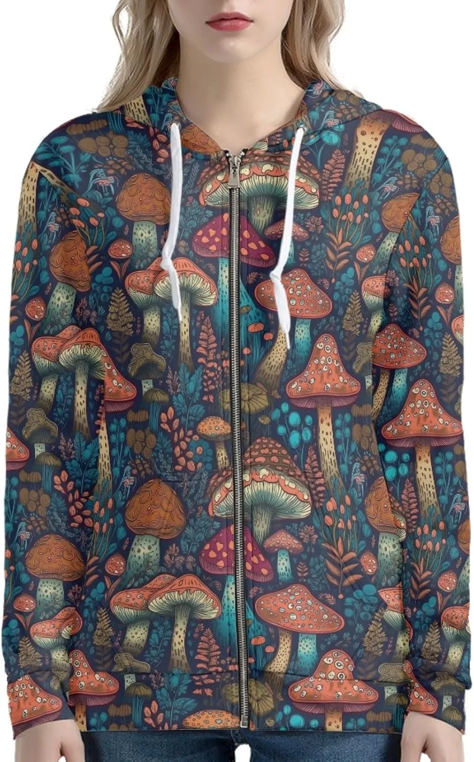 Irisjudy Color Stripes Zip up Hoodies for Women, Monet Art Sport Sweatshirt Women Ladies Hooded Tops for Spring Fall