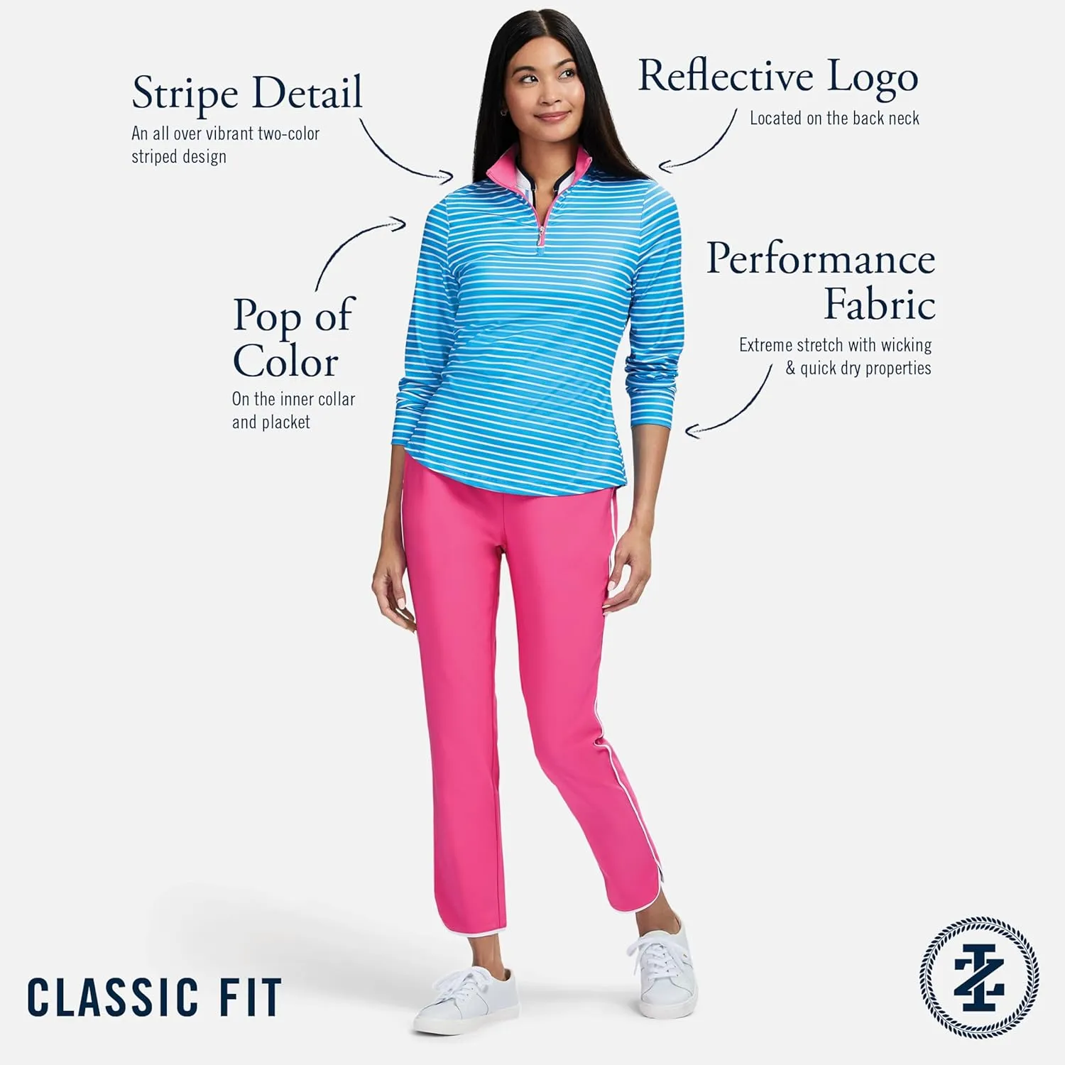 IZOD Women's 1/4 Zip Pullover Performance Stretch Long Sleeve Golf Running