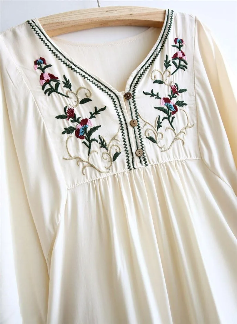 Kafeimali Women's Summer Mini Dress Bohemian Embroidery Tunic Shift Blouse