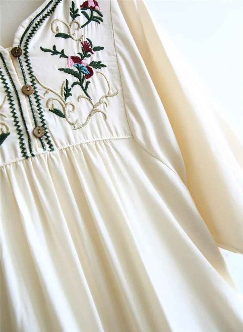 Kafeimali Women's Summer Mini Dress Bohemian Embroidery Tunic Shift Blouse