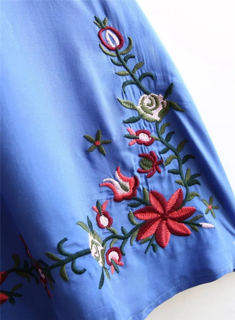 Kafeimali Women's Summer Mini Dress Bohemian Embroidery Tunic Shift Blouse