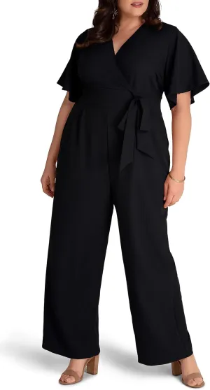 Kiyonna Plus Size Charisma Crepe Wide-Leg Jumpsuit with Sleeves for Women | Work, Cocktail, and Formal Events